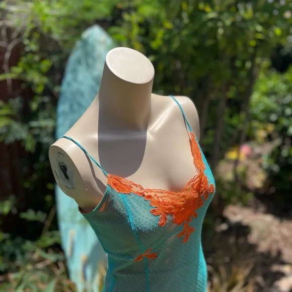 Betsey Johnson Turquoise and Orange Lace Dress - Picture 2 of 8